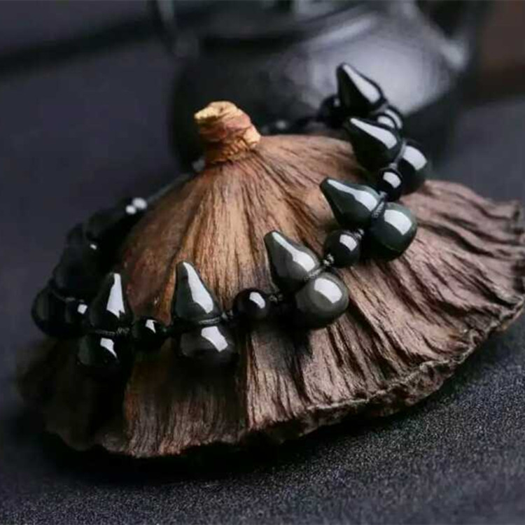 夢崢水晶 天然黑曜石手鏈小葫蘆手工編織手串可收縮 配飾批發批發・進口・工廠・代買・代購