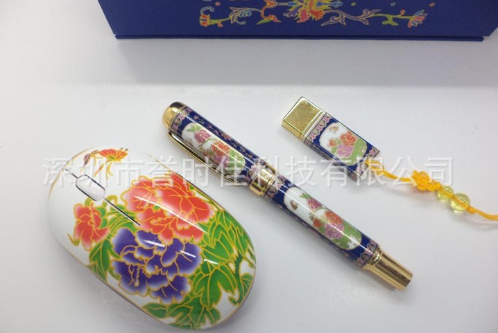 深圳工廠u盤套裝 景泰藍風格青花瓷禮品 送老外中國夢商務套裝批發・進口・工廠・代買・代購