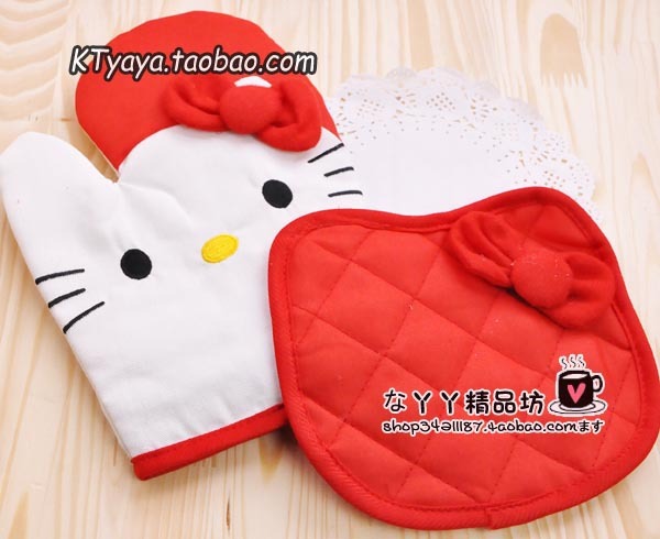 hello kitty 加厚微波爐隔熱手套兩件套 微波爐手套+隔熱墊工廠,批發,進口,代購