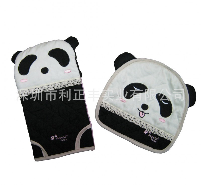 韓版可愛熊貓卡通微波爐烤箱手套隔熱防燙手套煲墊工廠,批發,進口,代購