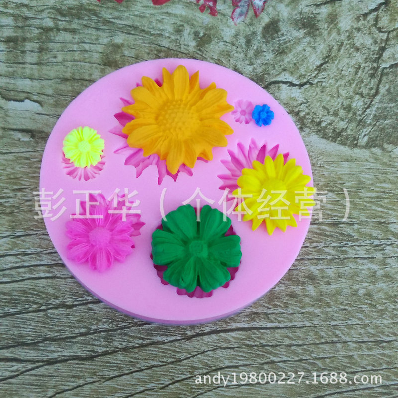 翻糖液態矽膠模具6朵鄒菊巧克力模silicone moldDIY烘焙工具工廠,批發,進口,代購