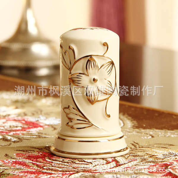 廠傢直銷 歐式奢華 陶瓷牙簽盒 牙簽筒 手工鎏金 結婚送禮擺件批發・進口・工廠・代買・代購