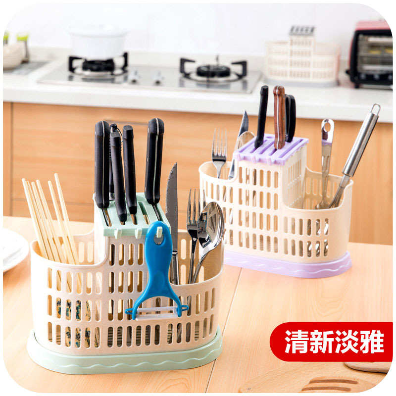 qq6029創意多功能筷籠瀝水筷子筒 廚房餐具收納架子塑料刀架批發・進口・工廠・代買・代購