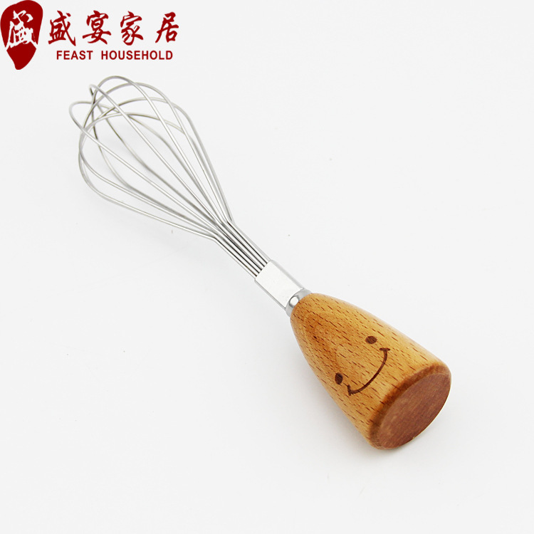 廠傢加工定製 笑臉餐具 日韓廚房小用品 木製手柄 不銹鋼打蛋器批發・進口・工廠・代買・代購