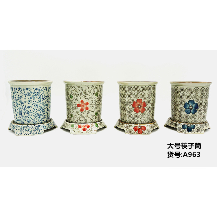 酒店餐具日用高溫釉下彩復古陶瓷日韓式手繪大筷子筒創意特色筷籠工廠,批發,進口,代購