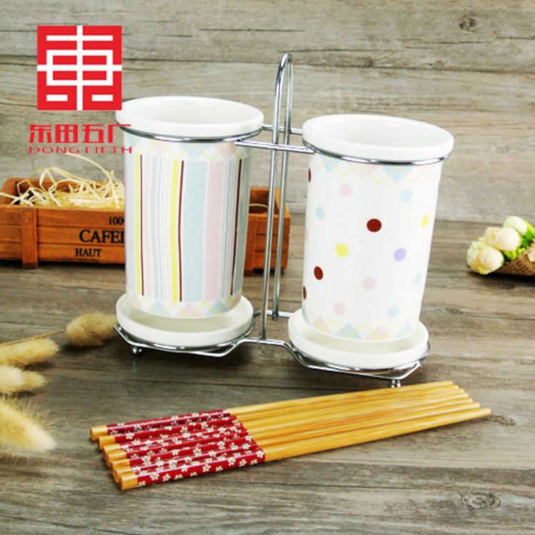廚房用品批發 陶瓷筷子籠 韓式創意陶瓷餐具筷子架雙格瀝水筷子筒工廠,批發,進口,代購