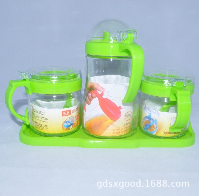 玻璃二合一調味盒油壺套裝塑料玻璃組合調料盒批發・進口・工廠・代買・代購