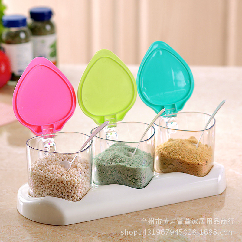 調味盒 廚房翻蓋多格塑料調味盒 可拆式調料盒配勺子工廠,批發,進口,代購