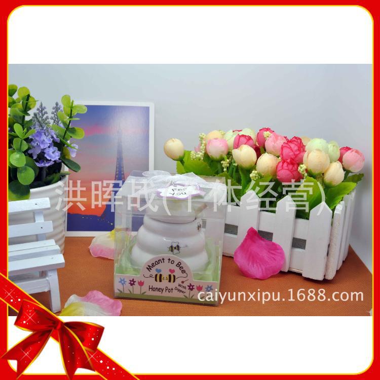 創意陶瓷蜂蜜罐 木質柄  婚慶禮品 節日年終年會小獎品 活動禮品工廠,批發,進口,代購