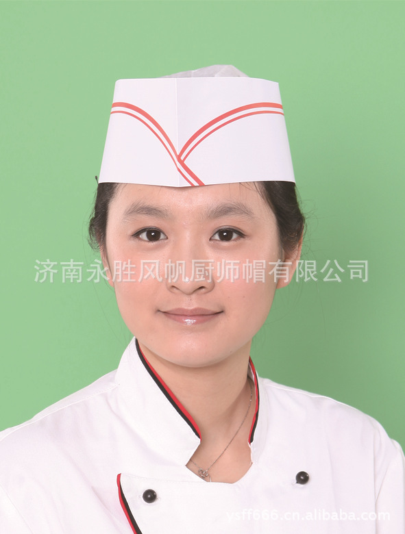 供應出口版80g一次性紙帽／廚工帽／廚師帽（紅雙條） paper hats工廠,批發,進口,代購