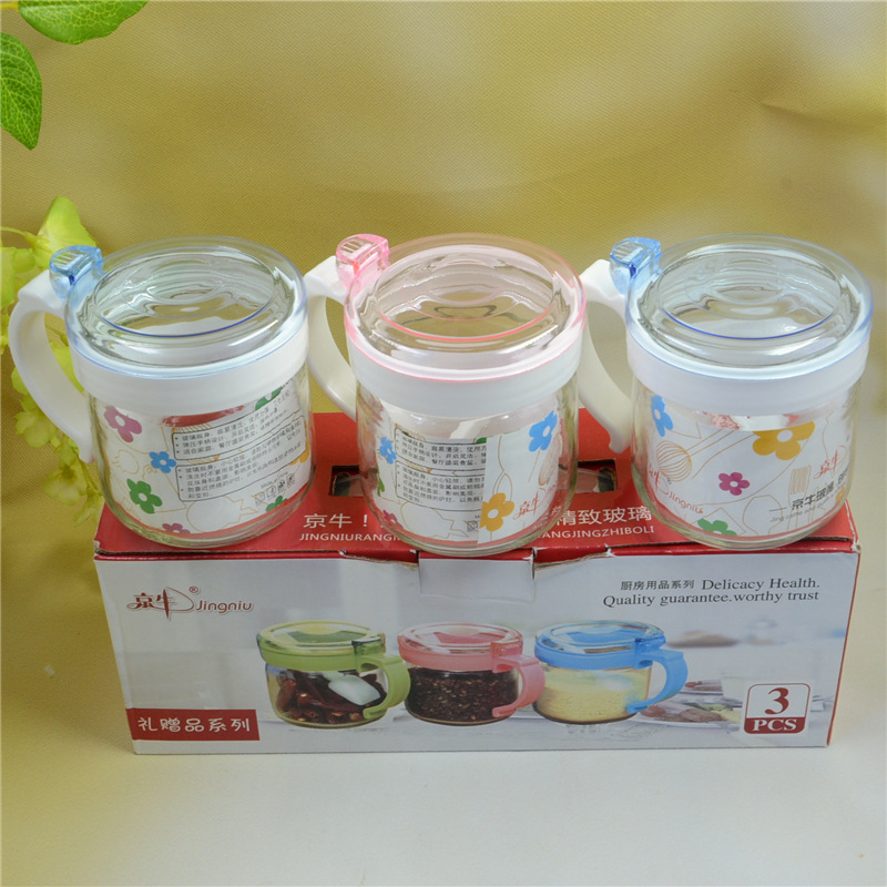3個裝玻璃調味罐玻璃罐 帶蓋調料罐套裝 廚房用品 新款2016禮品裝工廠,批發,進口,代購