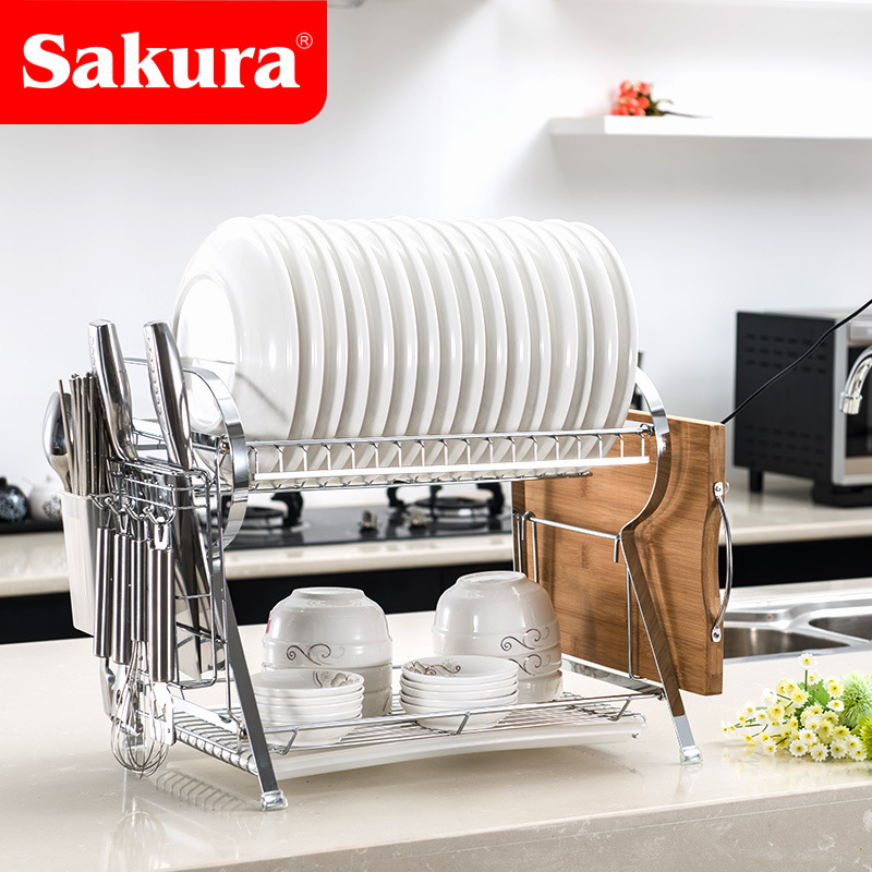 Sakura 廚房雙層置物架 碗架 金屬瀝水架放碗筷收納架餐具架批發・進口・工廠・代買・代購