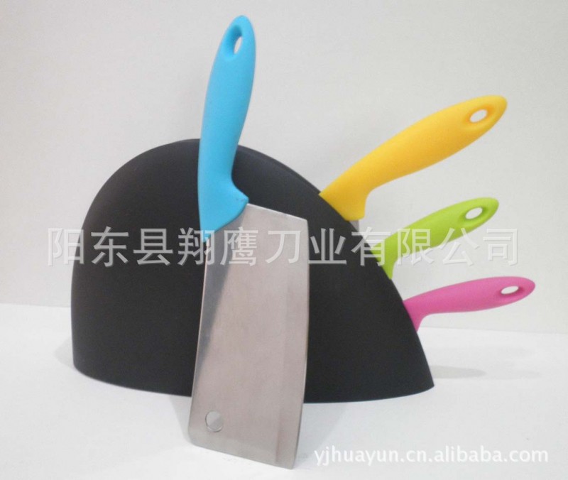 4件套禮品套刀 五彩柄塑料刀座工廠,批發,進口,代購