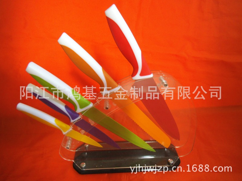 工廠供應5件套豪華不銹鋼彩刀 不黏刀 刀具套裝 廚房刀工廠,批發,進口,代購