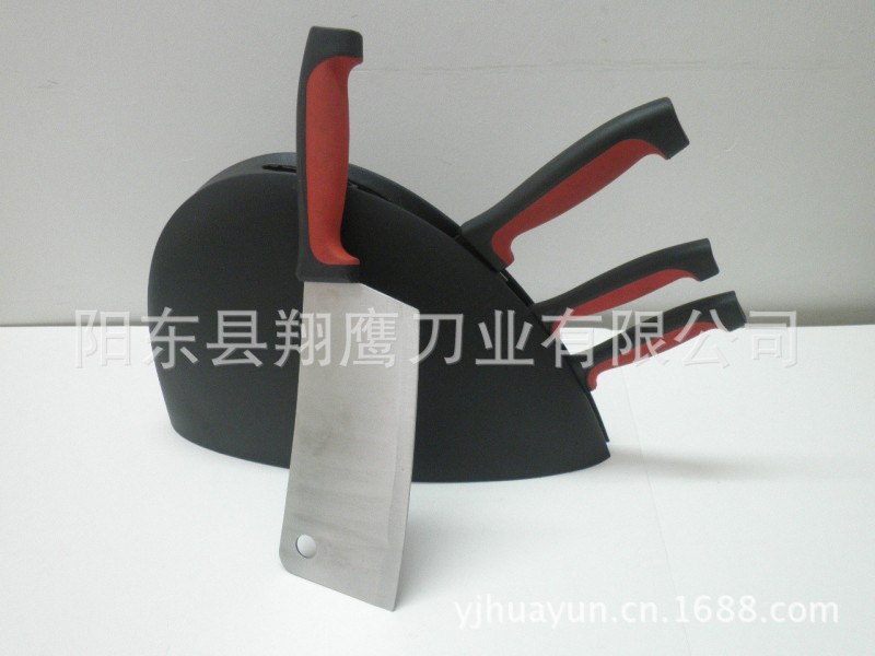 廠傢供應四件橡塑柄刀加塑料刀座 陽江禮品套刀 廚用套刀工廠,批發,進口,代購