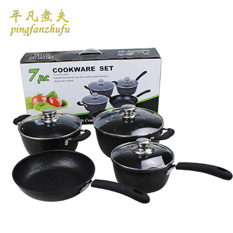 麥飯石鍋具套裝傢用炒鍋煎鍋 多功能無煙不沾鍋四件套批發・進口・工廠・代買・代購