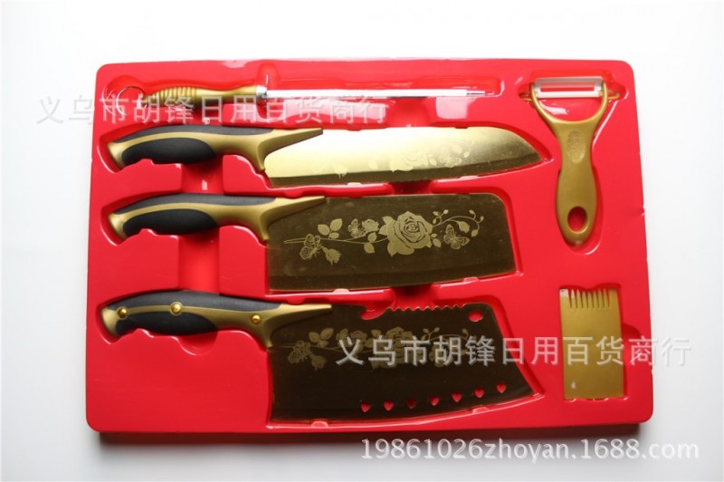 鈦金薔薇刀 黃金刀 刀具組合套裝 火爆廚房用品 義烏廠傢現貨直供工廠,批發,進口,代購