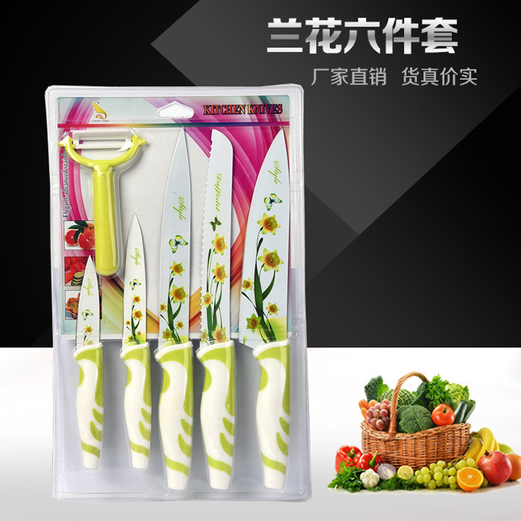 廚房刀具蘭花六件套廚刀套裝 優質不銹鋼刀具套裝工廠,批發,進口,代購