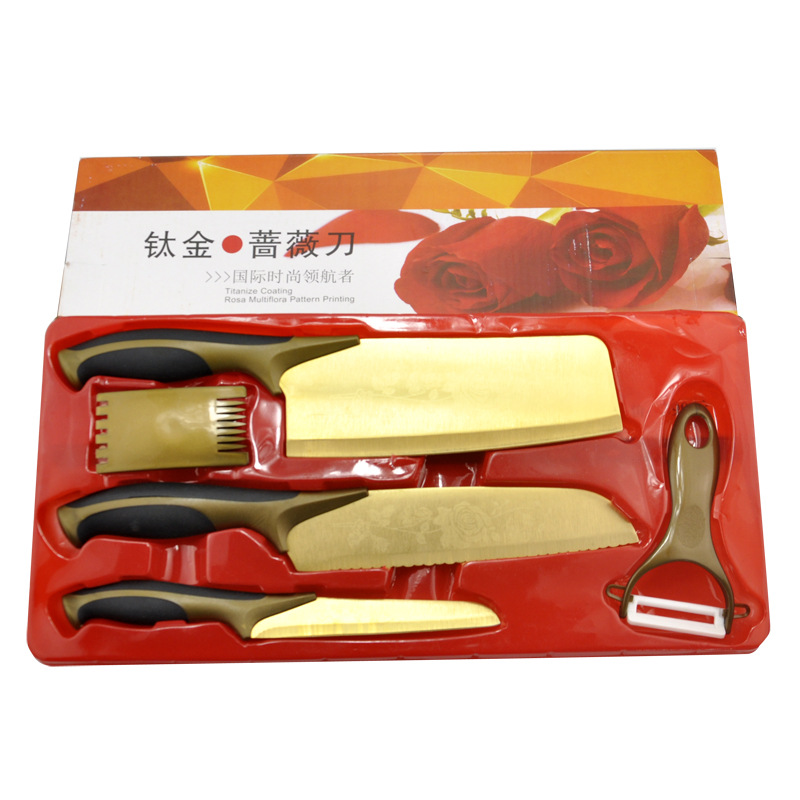 百年薔薇鈦金刀五件套 擺地攤 2015跑江湖倒插新產品 套裝刀具工廠,批發,進口,代購