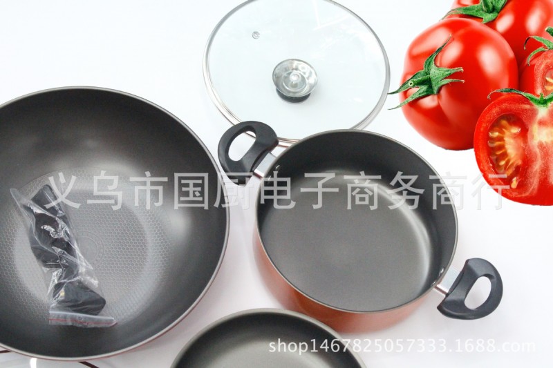 韓式全傢福三件豪華套裝不黏鍋無油煙炒鍋煎鍋湯鍋禮盒裝工廠,批發,進口,代購