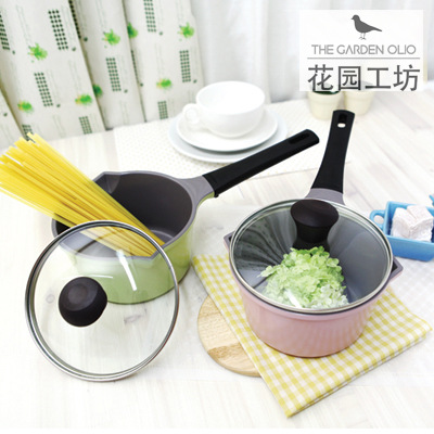 花園工坊 韓國彩色 蠟筆系列 抗菌不黏鍋帶鋼化玻璃蓋 奶鍋 16cm工廠,批發,進口,代購