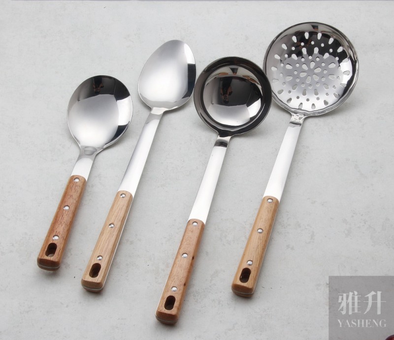 不銹鋼 烹飪勺鏟木廚具七件套 廚房禮品3厘美術木柄廚具套裝批發・進口・工廠・代買・代購
