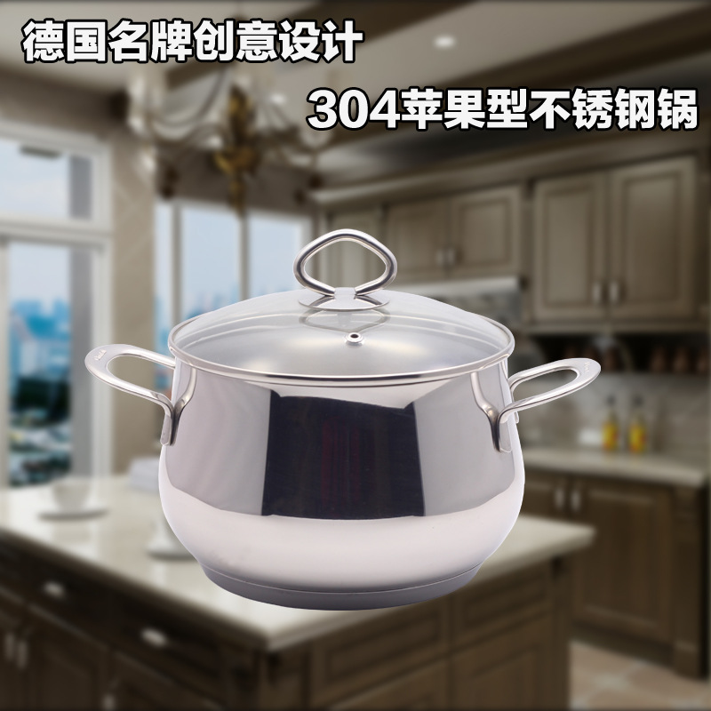 304不銹鋼奶鍋復底蘋果型加厚小湯鍋電磁爐煤氣灶通用不黏鍋批發・進口・工廠・代買・代購