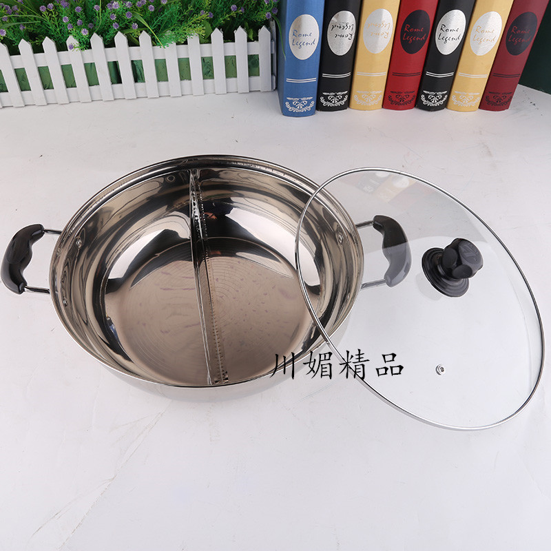 不銹鋼火鍋隔盆 加厚鴛鴦鍋電磁爐專鍋 平底鍋不黏鍋電磁通用批發・進口・工廠・代買・代購