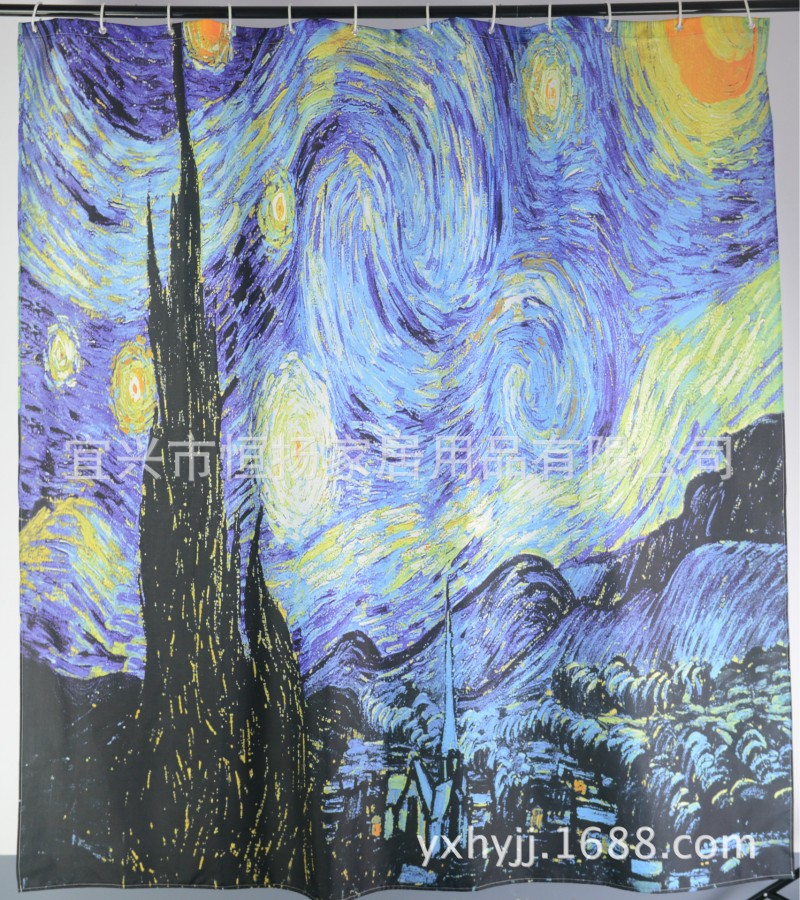 【名畫系列】梵高名作 星空 加厚大版印花滌綸浴簾工廠,批發,進口,代購