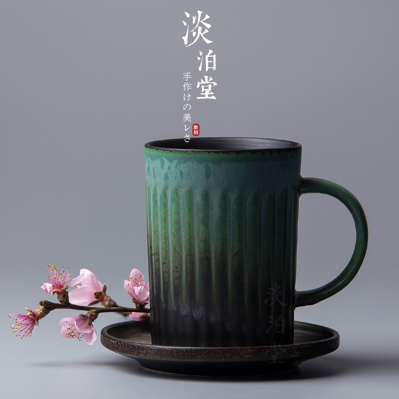 景德鎮創意陶瓷杯高檔漸變森林綠咖啡杯帶碟馬克杯水杯耐高溫可定批發・進口・工廠・代買・代購