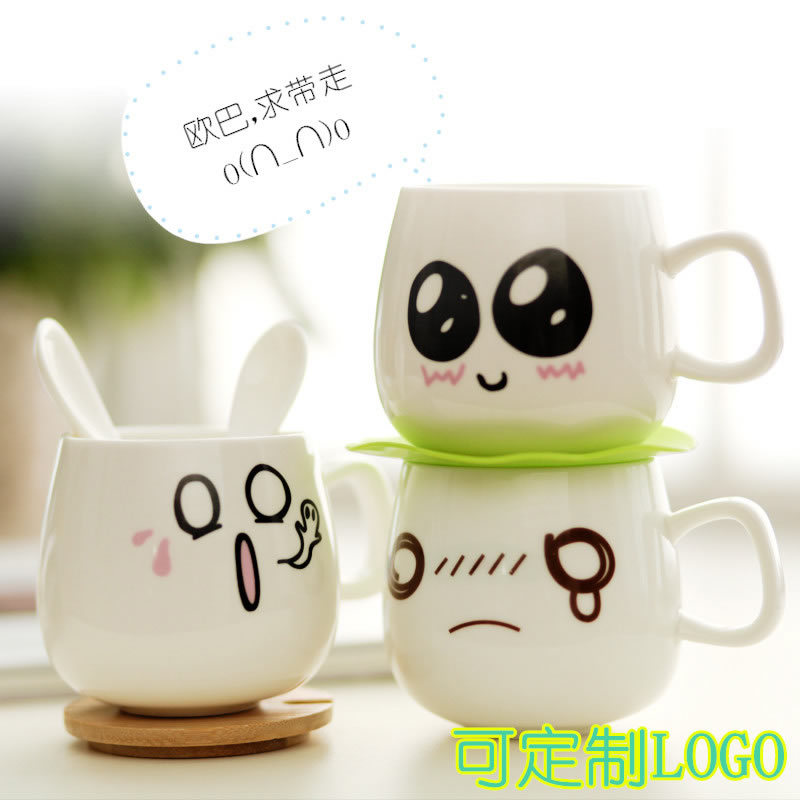 白色可愛卡通陶瓷杯 新品廣告陶瓷馬克杯 創意個性杯子 定製LOGO批發・進口・工廠・代買・代購