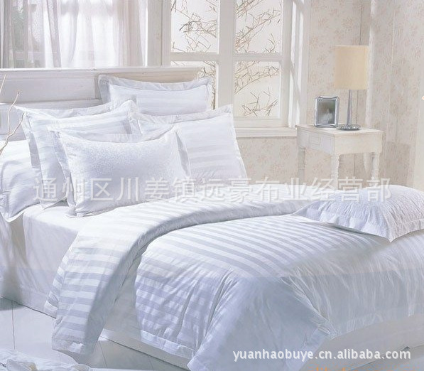 廠傢直銷賓館酒店床上用品/全棉純棉緞條被套/被罩批發・進口・工廠・代買・代購
