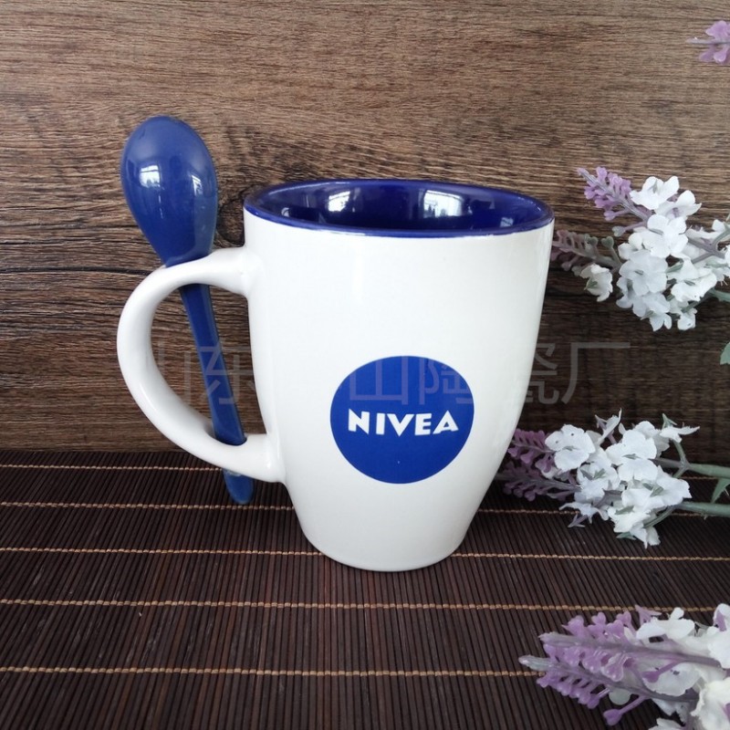 節日禮品馬克杯 創意插勺水杯子 廣告宣傳陶瓷杯咖啡杯 定製LOGO批發・進口・工廠・代買・代購