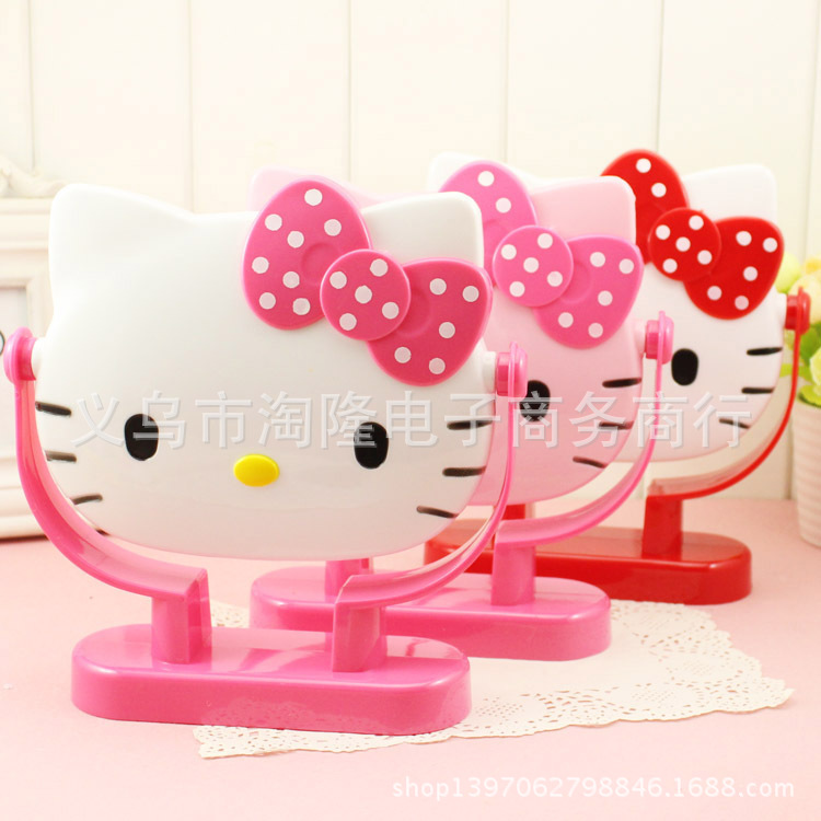 新款KITTY可愛卡通小鏡子凱蒂貓 創意塑料桌麵高架旋轉化妝鏡工廠,批發,進口,代購