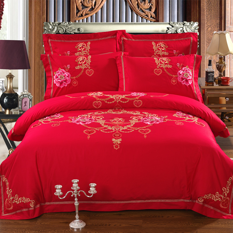 高品質新款批發婚慶四件套大紅色結婚床上用品純棉四件套被套床單批發・進口・工廠・代買・代購