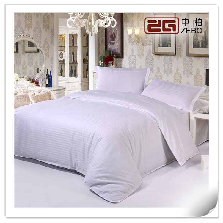 賓館床上用品 三星級酒店佈草 套件 純棉白色一分條床單被套 批發工廠,批發,進口,代購