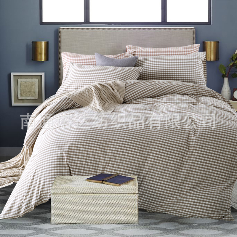 水洗全棉小格四件套 床上用品套件 無印良品四件套 諾達傢紡工廠,批發,進口,代購