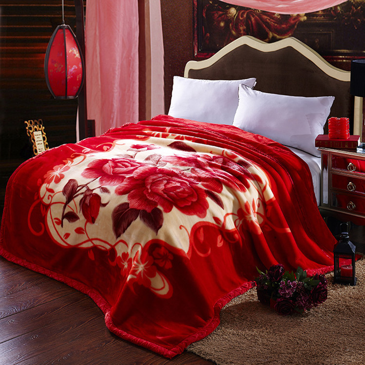 婚慶床上用品大紅色毯子 秋冬季蓋毯 超柔雙層加厚拉舍爾毛毯批發批發・進口・工廠・代買・代購