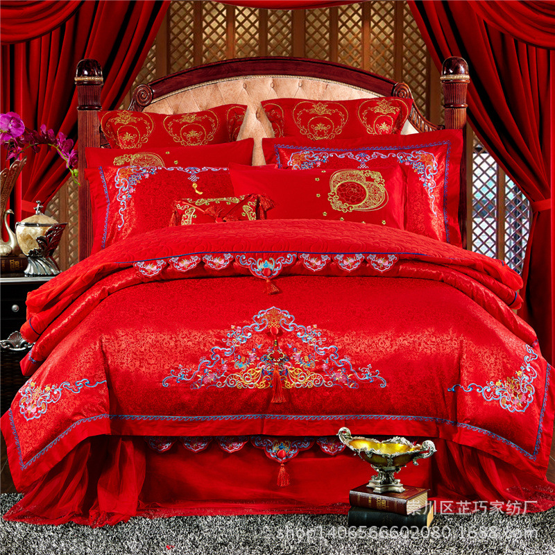 中式大紅婚慶四件套床上用品批發 高檔貢緞刺繡多件套 廠傢直銷批發・進口・工廠・代買・代購