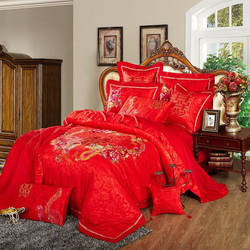 婚慶床品四件套大紅多件套龍鳳呈祥結婚床上用品傢紡 羅萊品質工廠,批發,進口,代購