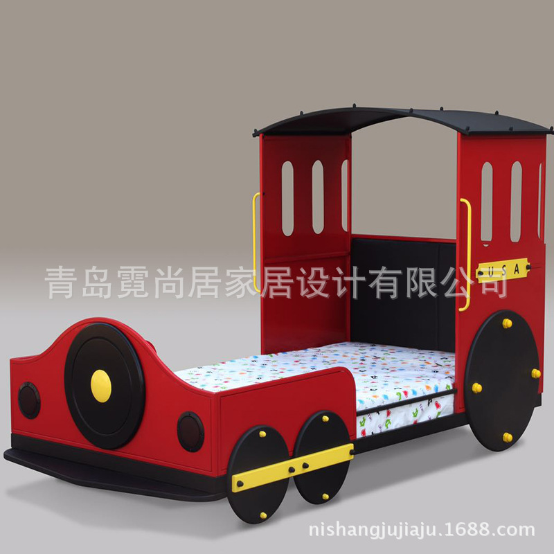 兒童卡通床單人床時尚創意卡通火車造型床出口環保安全鐵藝汽車床批發・進口・工廠・代買・代購