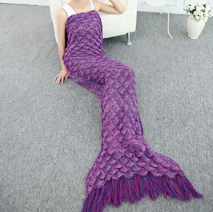 新款美人魚毯子 針織帶流蘇魚尾巴毛毯 沙發毯 空調毯 禮品毯批發・進口・工廠・代買・代購