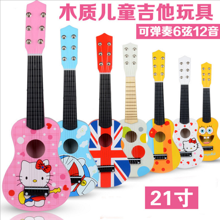 景區地攤熱賣 早教玩具 創意兒童樂器音樂可彈奏卡通木製小吉他工廠,批發,進口,代購