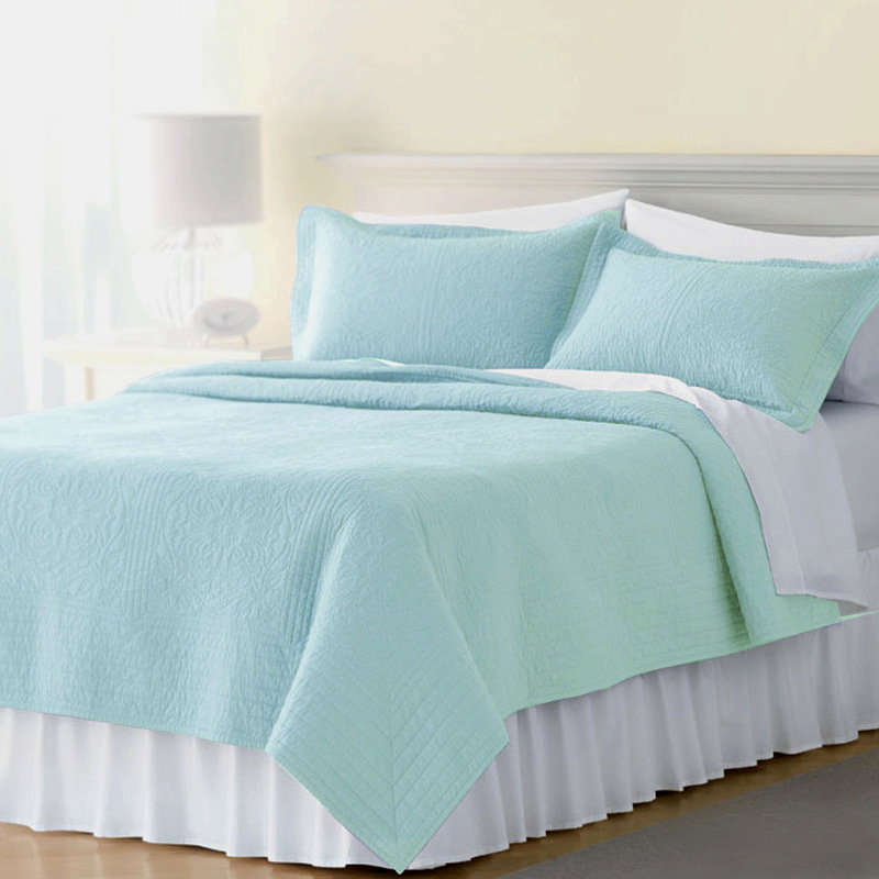 紡軒藍綠花朵 夾棉絎縫全棉水洗被薄被空調被床蓋二 三件套(多色)批發・進口・工廠・代買・代購