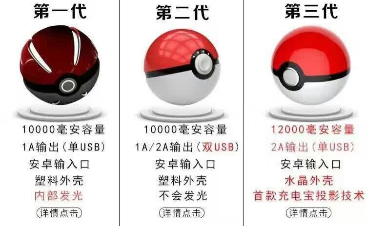 pokemon go七彩炫燈比卡丘寶可夢go精靈球充電寶123代移動電源工廠,批發,進口,代購