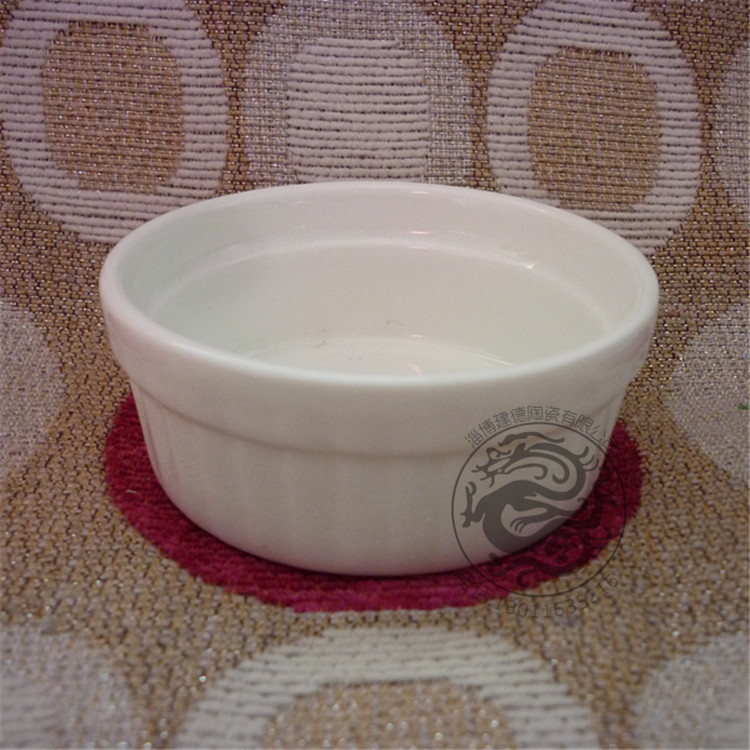 白色陶瓷條紋盅 蛋糕烘焙陶瓷模具 食品級佈丁杯  可定製尺寸批發・進口・工廠・代買・代購