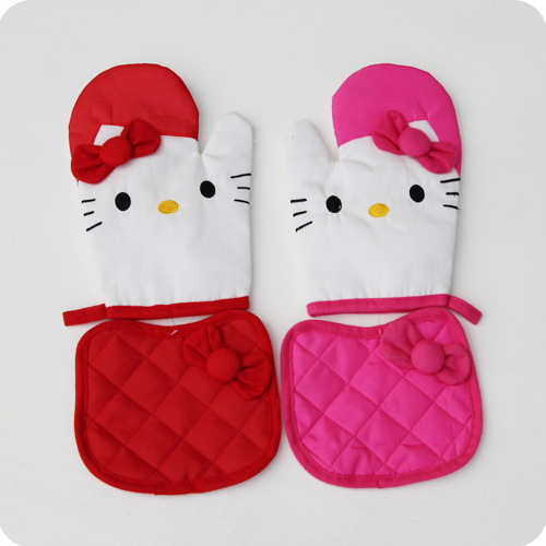 新款hello kitty 微波爐隔熱手套兩件套 微波爐手套 隔熱墊工廠,批發,進口,代購