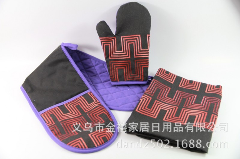義烏廠傢供應廚房廣告三件套微波爐手套/雙聯手套/餐墊 可印logo工廠,批發,進口,代購