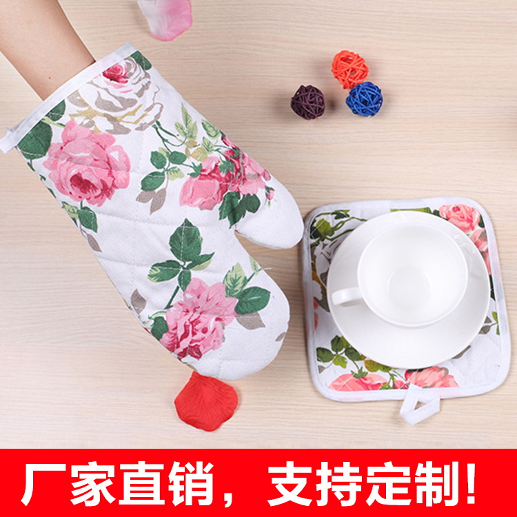 田園帆佈微波爐手套加厚鍋墊兩件套 優質防熱隔熱手套隔熱墊工廠,批發,進口,代購