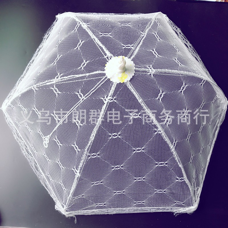二元店 蕾絲菜罩六邊形 活動折疊傘式菜蓋 網紗透明防蠅食品罩子工廠,批發,進口,代購